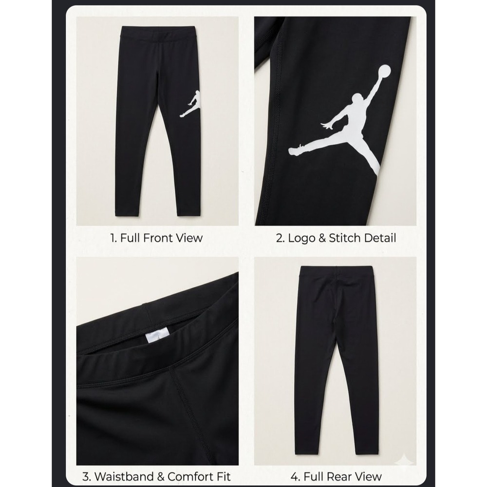 Jordan Girls XL Essentials Leggings Black White Jumpman Logo Tights 45B793-023
